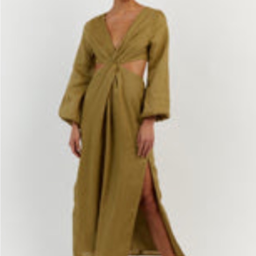 DISSH TINA OLIVE LINEN TWIST MIDI DRESS - 8 / OLIVE